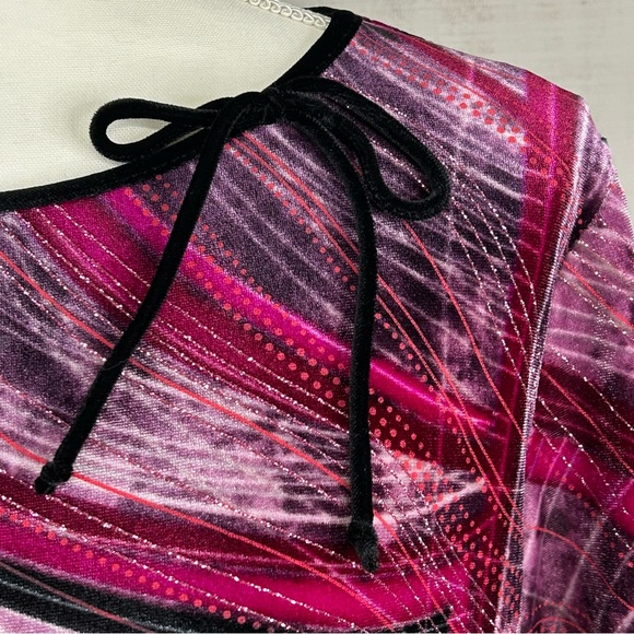 Notations Womens Sparkly Velvet Top Size XL Bow Whimsygoth Abstract Artsy Purple - Picture 3 of 6